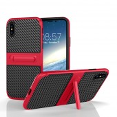 Tpu carbon kickstand case iPhone X / XS rød