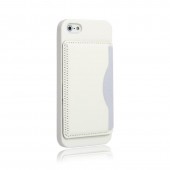 Iphone 5S, SE læder cover med kort lomme og stand hvid