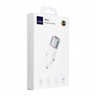 Hvid WiWU Mars 52,5W USB A og USB C biloplader