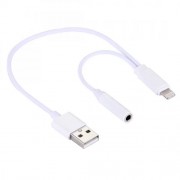 2 in 1 USB kabel til lightning og AUX  3.5 hvid og sølv