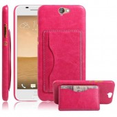 HTC ONE A9 læder bag cover med kort lomme, rosa