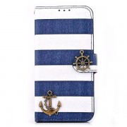 IPHONE 6 / 6S marine design læder cover med kort lomme Mobiltelefon tilbehør