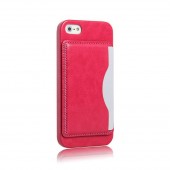 IPHONE 5S retro læder bag cover med kort holder & flip stand, rosa