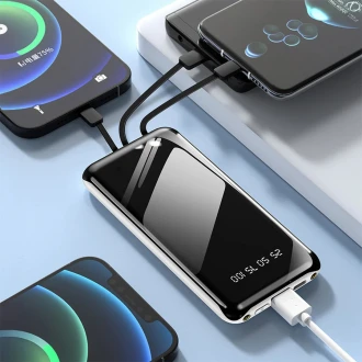 20W Powerbank - 10.000 mAh - Designet med Smartchip & Fastmoteret Kabler