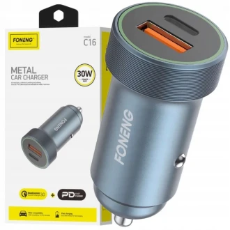 Bilopladersæt enkelt USB 30w Foneng C16 (metal)
