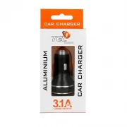 Tel1 Biloplader Aluminium - 2xUSB - 3,1 Ampere SORT Bil tilbehør