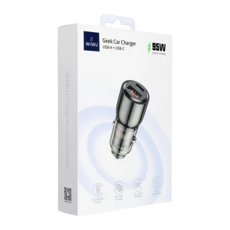 USB oplader WiWU Biloplader 95W USB A + USB C sort