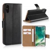 Iphone Xs / X flip cover i split læder sort