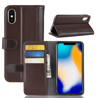 Flip cover ægte læder til Iphone Xs Max brun