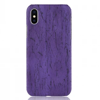 Iphone X wood pu cover lilla