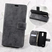 LG K10 2017 flip cover i retro stil grå