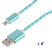 Usb micro kabel 2 meter cyan