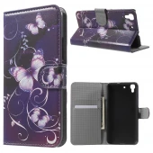 HUAWEI Y6 mønstret læder pung cover, Purple Butterfly