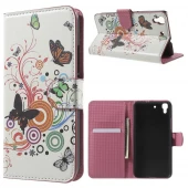 HUAWEI Y6 mønstret læder pung cover, Butterflies and Circles