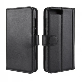 Flip cover ægte læder til Huawei Y6 2018 sort