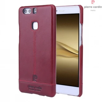 Til Huawei P9 Plus cover Pierre Cardin design ægte læder rød