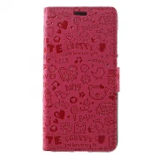 Huawei Honor 8 Lite cover med lommer rosa cartoon, Huawei Honor 8 lite Mobil tilbehør leveso.dk