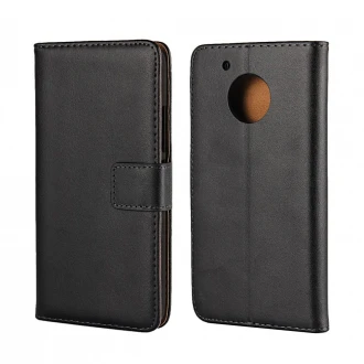 til Motorola Moto G5 flip cover i ægte læder sort