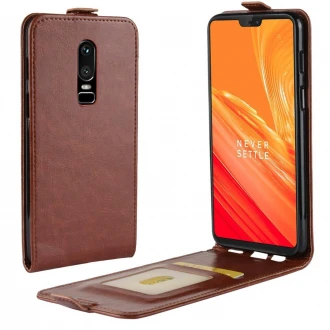 Vertikal flip cover til Oneplus 6 brun