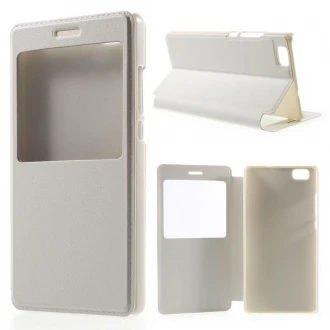 til HUAWEI P8 LITE læder cover med vindue hvid