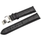 22 mm læder urrem alligator med butterfly lås sort