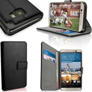 HTC ONE M9 læder cover med kort holder, sort Mobiltelefon tilbehør