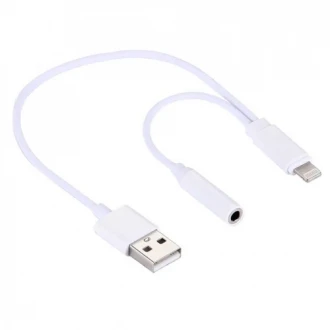 2 in 1 USB kabel til lightning og AUX  3.5 hvid og sølv