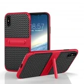 Tpu carbon kickstand case iPhone X / XS rød