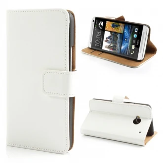 Klassisk læder cover til Htc One M7 hvid