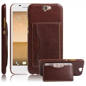 HTC ONE A9 læder bag cover med kort lomme, brun