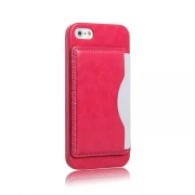 IPHONE 5S retro læder bag cover med kort holder & flip stand, rosa Mobiltelefon tilbehør