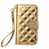 IPHONE 4S mønstret læder pung cover guld