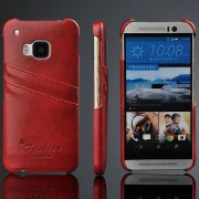 HTC ONE M9 læder bag cover med kort holder, vinrød Mobiltelefon tilbehør