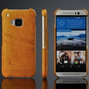 HTC ONE M9 læder bag cover med kort holder, khaki brun Mobiltelefon tilbehør