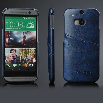 HTC ONE M8 læder bag cover med kort holder, blå