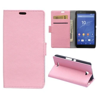 SONY XPERIA E4 læder cover med kort lomme, pink