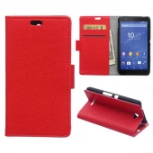 SONY XPERIA E4 læder cover med kort lomme, rød