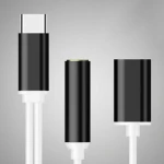 2 i 1 Type-C USB C til 3,5 mm AUX sort