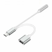2 i 1 Type-C USB C til 3,5 mm AUX sølv