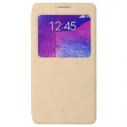 SAMSUNG GALAXY NOTE 4 læder cover med praktisk vindue, khaki Mobiltelefon tilbehør