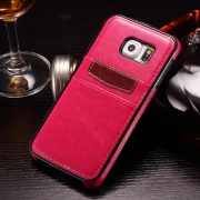 SAMSUNG GALAXY S6 læder bag cover med kort lommer, rosa Mobiltelefon tilbehør