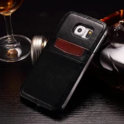 SAMSUNG GALAXY S6 læder bag cover med kort lommer, sort Mobiltelefon tilbehør