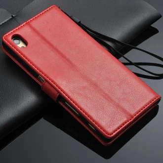 SONY XPERIA Z5 læder cover med kort lommer, rød Mobiltelefon tilbehør